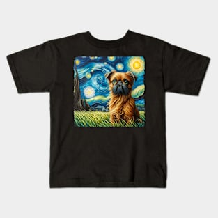 Starry Brussels Griffon Dog Portrait - Pet Portrait Kids T-Shirt